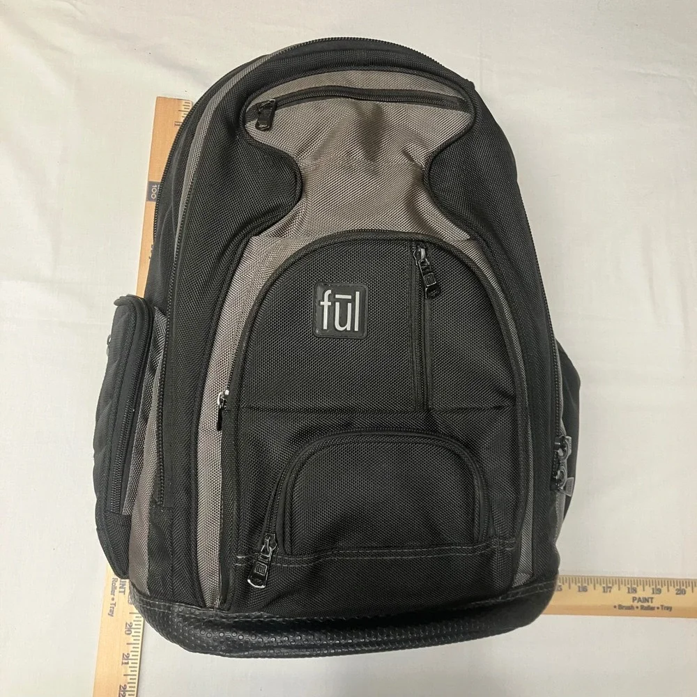 Ful Laptop Backpack Black Charcoal Grey Ballistic Nylon Multi Pocket Tech Bag
